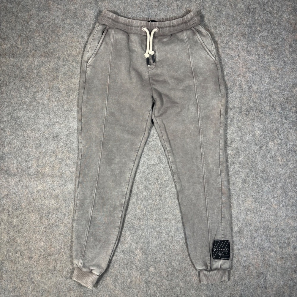 YoungLA Joggers Mens Large Grey Acid Wash Model 205 Sweatpants Gym Streetwear